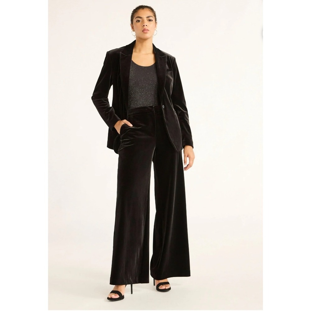 Sofia Vergara Wide Leg Womens Sz 2 Velvet Black Pants Pockets Career Office Goth